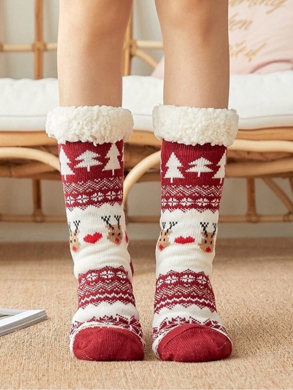 Reindeer Non-Slip Sherpa Lined Socks